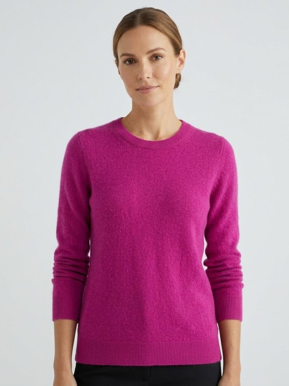 White + Warren Essentials 100% Cashmere Crewneck Sweater Fuchsia Pink S PRISTINE